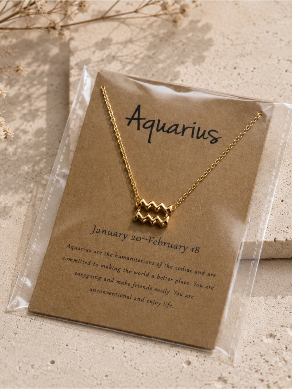 Aquarius Zodiac Gold Necklace for Women - Picture 3 of 3